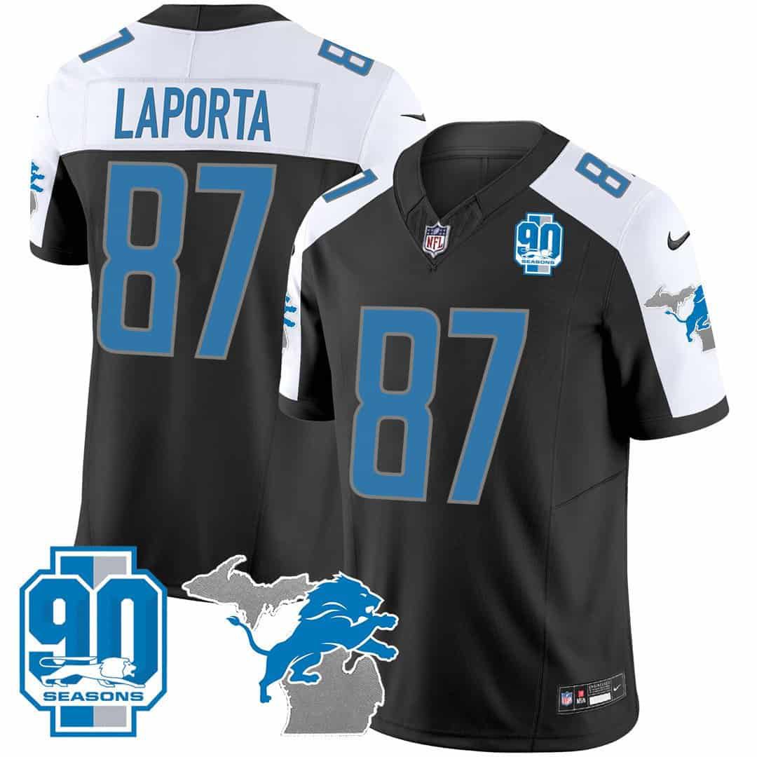 Men Detroit Lions #87 Laporta Black 2024 Nike 90th Year Michigan Patch Vapor NFL Jersey->indianapolis colts->NFL Jersey